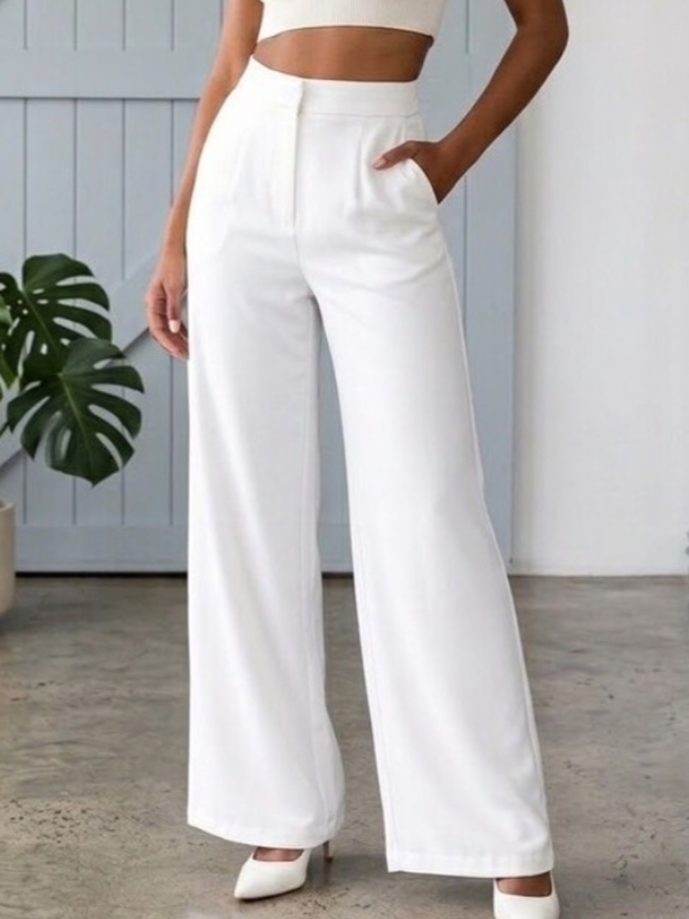 Princess Polly White High Rise Wide Leg Palazzo Pants Dress Trousers Womens Sz 4